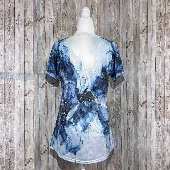 Women’s Short Sleeve Tee | Blue & White Marble | Crew Neck | Size Medium - Picture 2 of 10